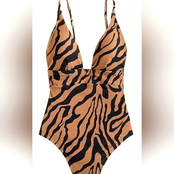J Crew V Neck Zebra Ladies French One One-piece Suit Size 10 - Picture 1 of 10